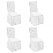 Pokrowce na krzesła VEVOR wykonane z elastycznego spandexu, uniwersalny pokrowiec na krzesło ze spódnicą, zdejmowane i nadające się do prania pokrowce, na wesele, wakacje, bankiet, imprezę, uroczystość, jadalnię (zestaw 4 szt., biały)