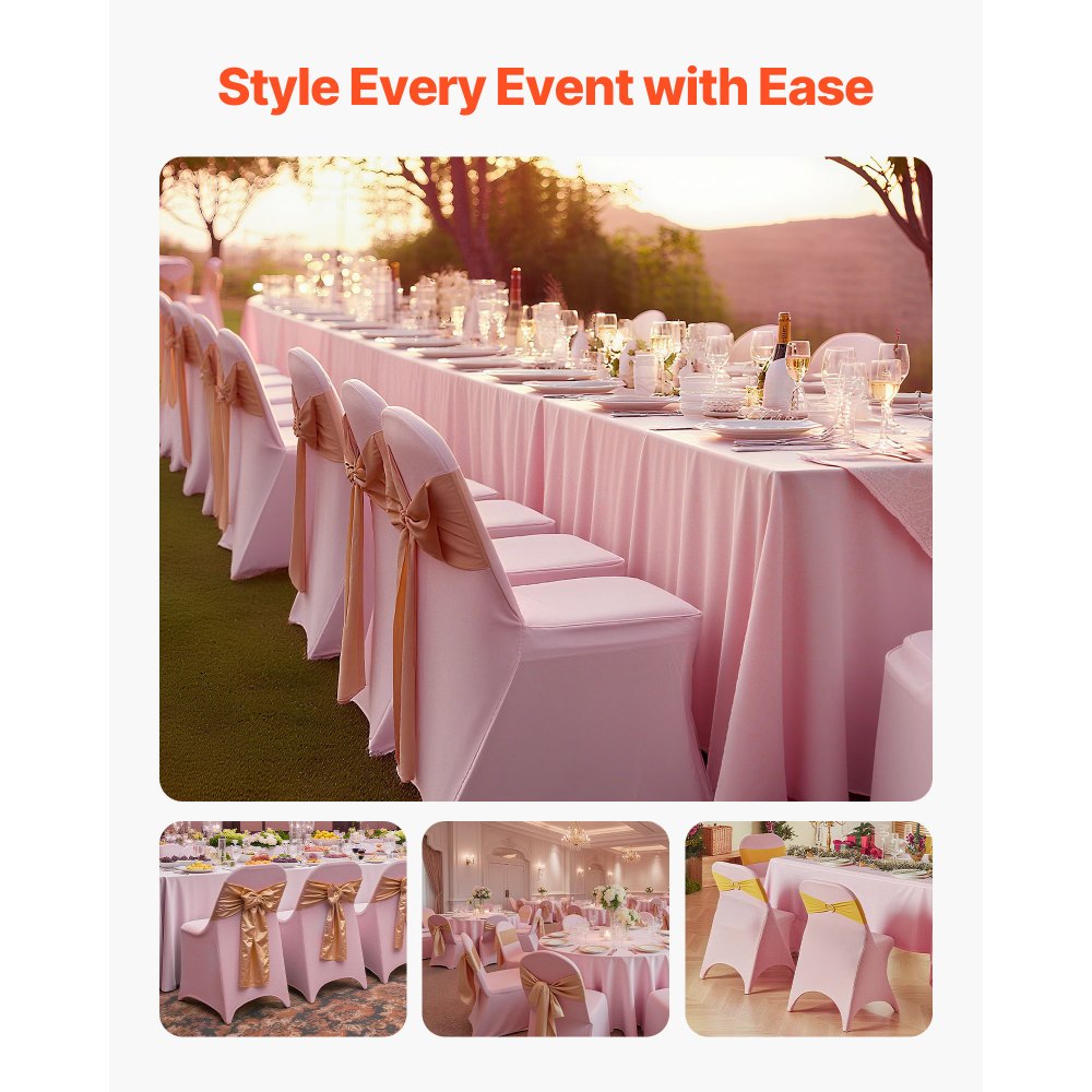 VEVOR 50 Pcs Pink Chair Covers, Polyester Spandex Chair Cover, Stretch Slipcovers for Wedding Party Dining Banquet Flat-Front Chair Covers, Fits Chair Measures up to 17.72 x 18.11 x 30.31 inch