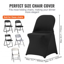 Pokrowce na krzesła VEVOR wykonane z elastycznego spandexu na krzesła składane, uniwersalny pokrowiec na krzesło, zdejmowane i nadające się do prania pokrowce na wesela, święta (zestaw 100 sztuk, czarny)