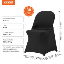 Pokrowce na krzesła VEVOR wykonane z elastycznego spandexu na krzesła składane, uniwersalny pokrowiec na krzesło, zdejmowane i nadające się do prania pokrowce na wesela, przyjęcia, uroczystości, jadalnia (zestaw 30 sztuk, czarny)