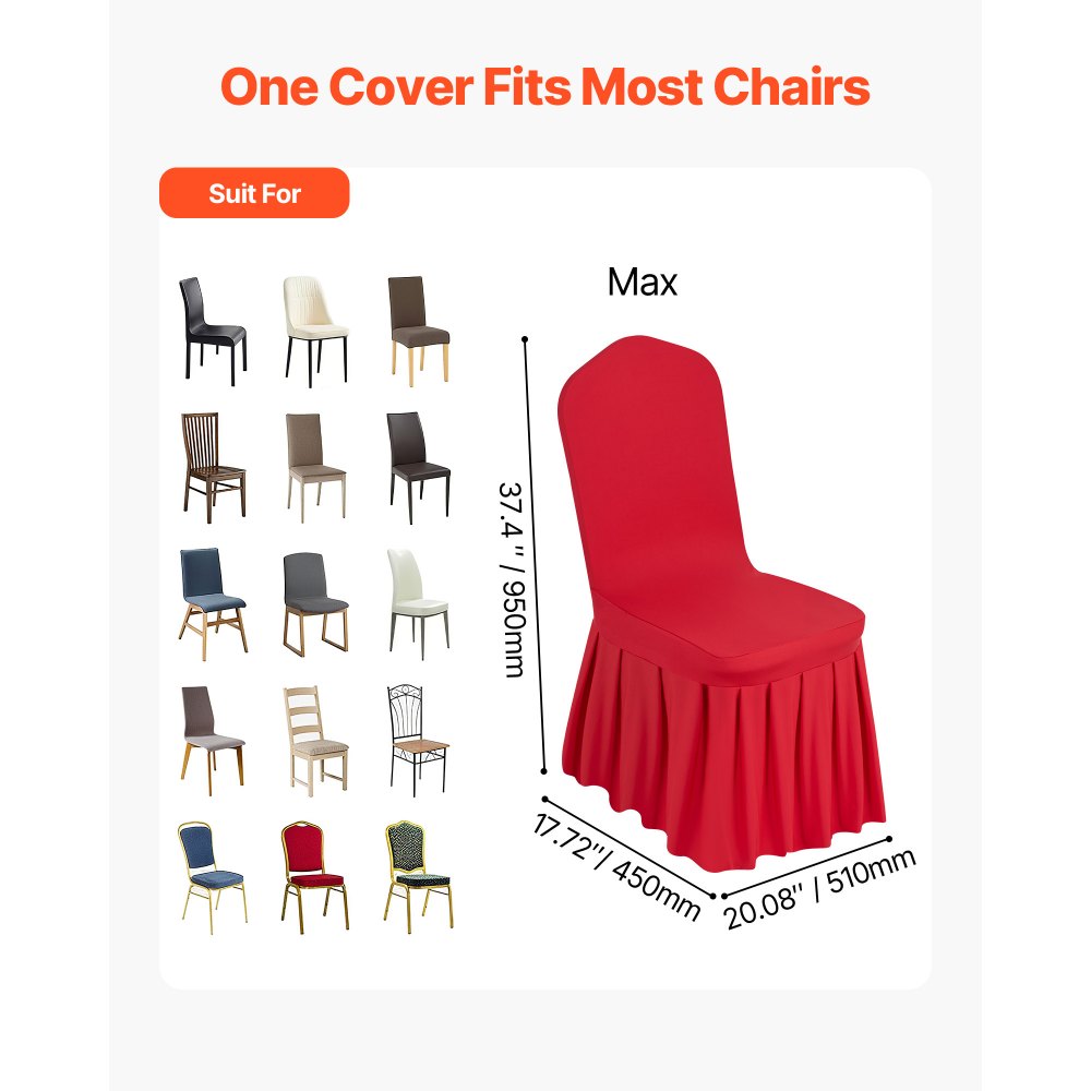 VEVOR 30 Pcs Red Chair Covers, Polyester Spandex Chair Cover, Stretch Slipcovers for Wedding Party Dining Banquet Flat-Front Chair Covers, Fits Chair Measures up to 20.08 x 17.72 x 37.4 inch