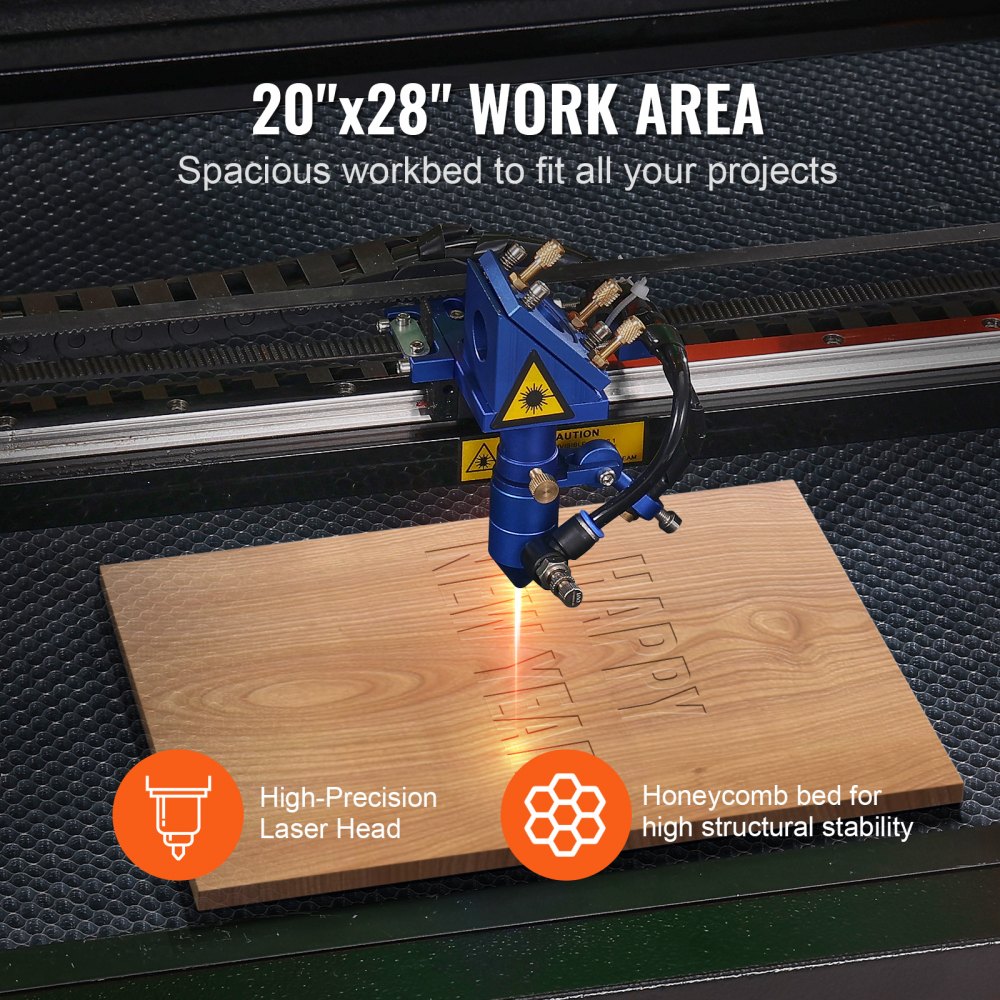 Grawerka laserowa CO2 VEVOR 80 W, 500 x 700 mm, prędkość cięcia 500 mm/s z dwukierunkowym wspomaganiem przepływu powietrza, kompatybilna z LightBurn, CorelDRAW, AutoCAD, Windows, Mac OS, Linux, do drewna, akrylu i tkanin