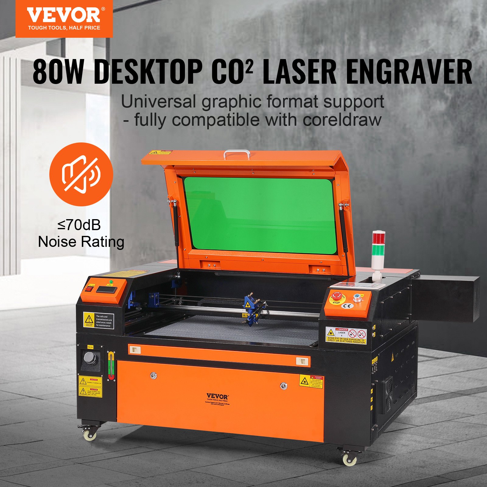 Grawerka laserowa CO2 VEVOR 80 W, 500 x 700 mm, prędkość cięcia 500 mm/s z dwukierunkowym wspomaganiem przepływu powietrza, kompatybilna z LightBurn, CorelDRAW, AutoCAD, Windows, Mac OS, Linux, do drewna, akrylu i tkanin