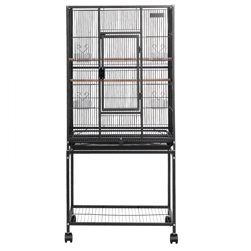 Klatka dla ptaków VEVOR, 625x425x1370 mm, woliera z kutego żelaza z grzędami, tacką i plastikowymi miskami do karmienia, kółkami, budką dla papug, modraszek, nimf i kanarków