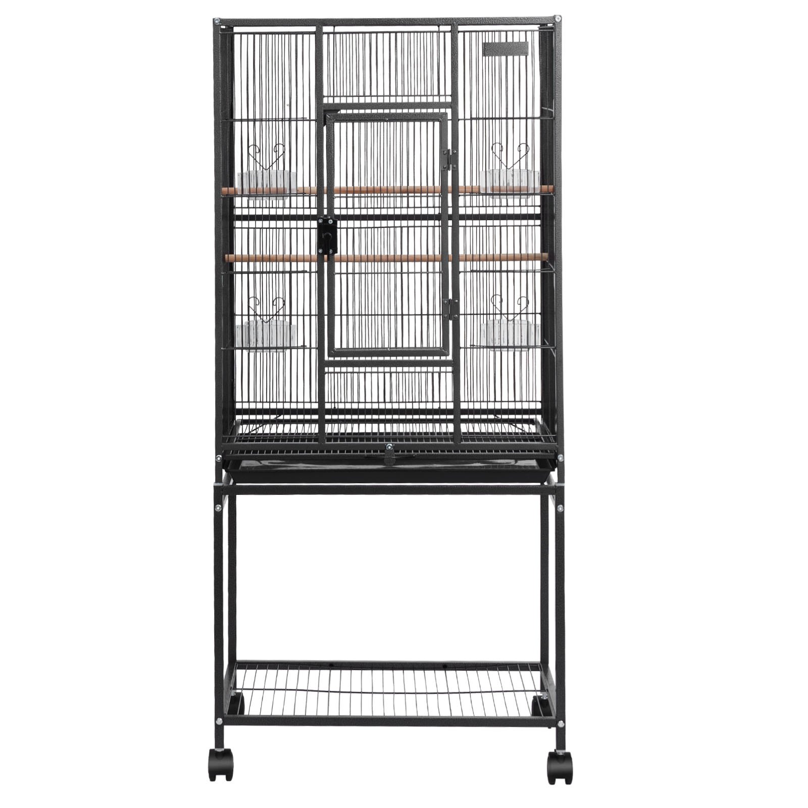 Klatka dla ptaków VEVOR, 625x425x1370 mm, woliera z kutego żelaza z grzędami, tacką i plastikowymi miskami do karmienia, kółkami, budką dla papug, modraszek, nimf i kanarków