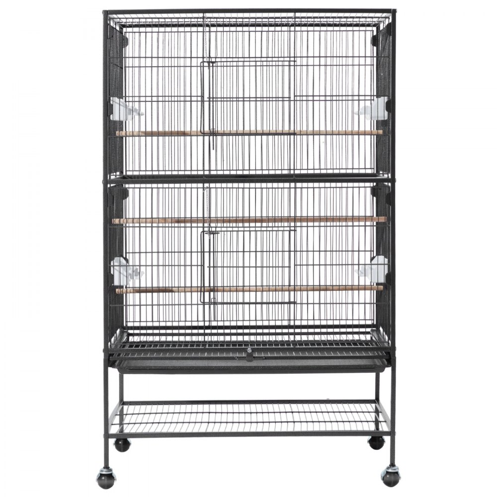 VEVOR Bird Cage, 800 x 520 x 1320mm, Flat Top, Wrought Iron Bird Flight Cage with Perches, Slide-Out Tray and Plastic Feeders, Casters, for Parrot, Blue Tit, Cockatiel, Canary, and Monk Parakeet
