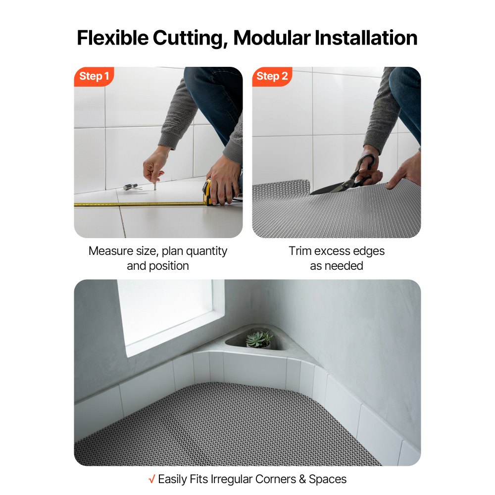 VEVOR Drainage Mat, 90 x 500 cm, PVC Non Slip Commercial Floor Mat, Wet Area Water Drain Splash Matting Hollow Doormat Roll, for Outdoor Indoor Restaurant Swimming Pool Patio Bathroom Washroom, Gray