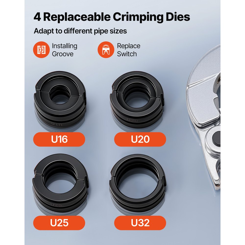 Prasa hydrauliczna VEVOR, narzędzie do zaciskania rur PEX i aluminiowo-plastikowych, zaciskarka do rur ze szczękami U16, U20, U25, U32 i walizką transportową, zestaw narzędzi do napraw i instalacji hydraulicznych