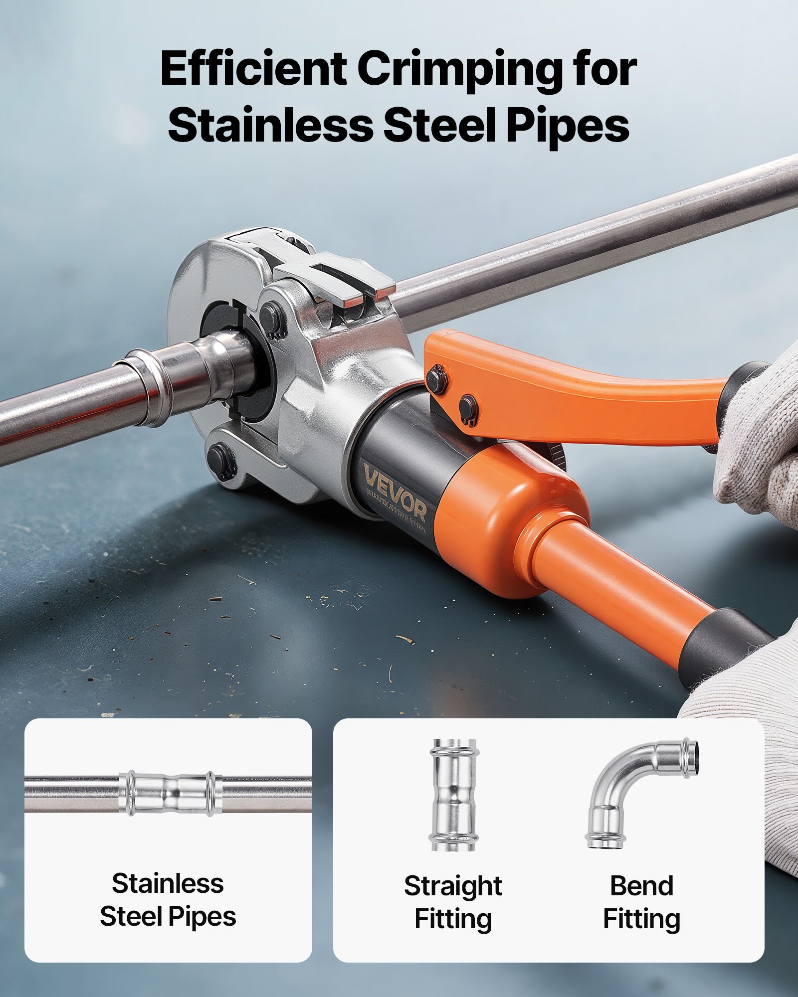 Prasa hydrauliczna V-Contour VEVOR, prasa do rur ze stali nierdzewnej, narzędzie zaciskowe ze szczękami V12, V15, V18, V22, V28 i walizką transportową, zestaw narzędzi do napraw i instalacji hydraulicznych