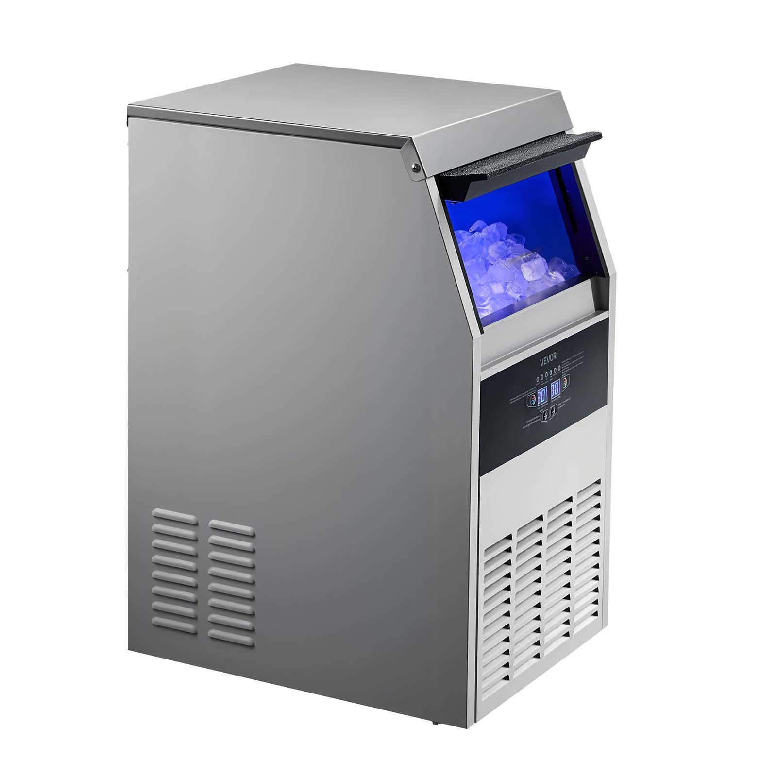 VEVOR Komercyjna kostkarka do lodu o wydajności 73 kg/dzień z pojemnikiem na lód o pojemności 14 kg, wolnostojąca kostkarka ze stali nierdzewnej z wyświetlaczem LED i funkcją samoczyszczenia, idealna do domowego baru, restauracji i kawiarni