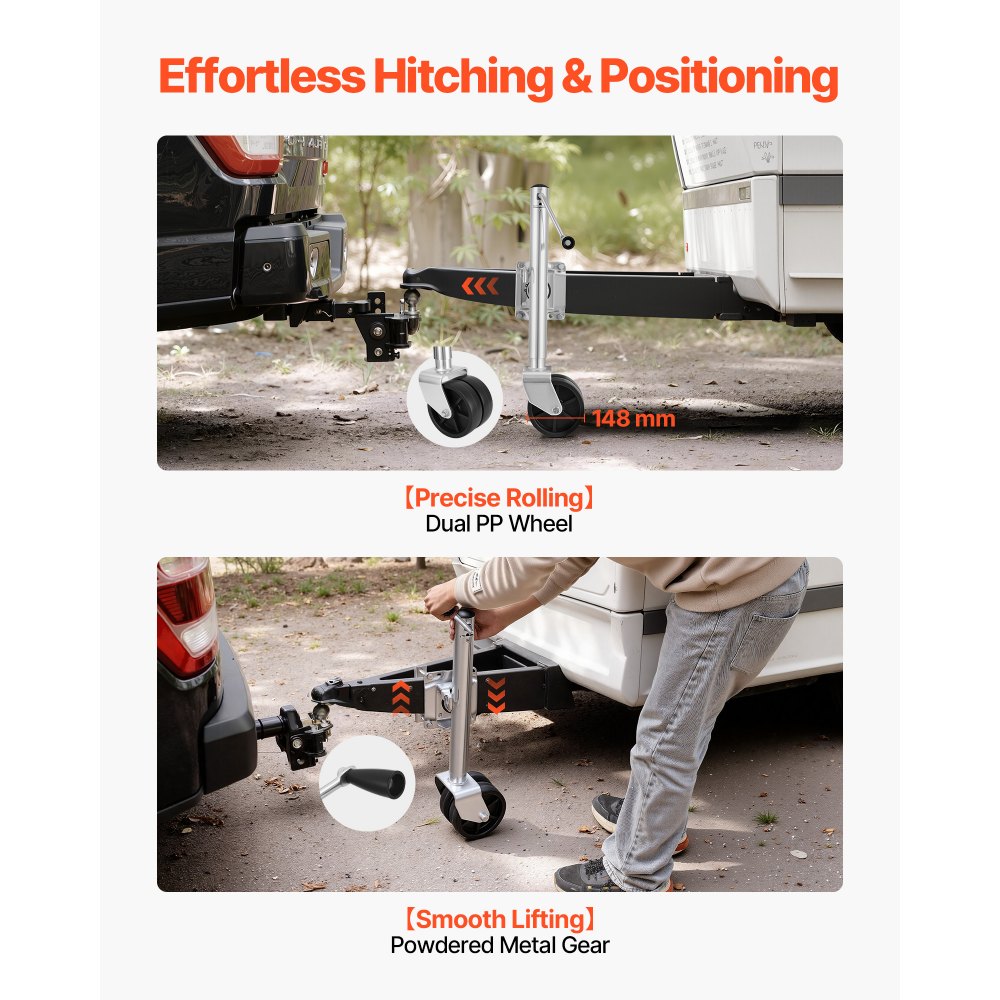 VEVOR Trailer Jack with Wheel, 907 kg Load Capacity, Heavy Duty Swivel Boat Trailer Jack with PP Dual Wheel & Ergonomic Handle, 381-685 mm Lift Range, Fit for RVs, Boats and Utility Trailers