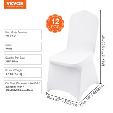 Pokrowce na krzesła VEVOR wykonane z elastycznego spandexu, uniwersalne pokrowce na krzesła, zdejmowane i nadające się do prania pokrowce na wesela, święta, bankiety, przyjęcia, uroczystości, posiłki (zestaw 12 sztuk, biały)