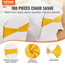 Szarfy na krzesła ze spandexu VEVOR, pokrowce na krzesła i elastyczne szarfy na krzesła z okrągłą klamrą, elastyczne opaski na krzesła, pasująca dekoracja krzesła na wesela, święta (zestaw 100 sztuk, złoty żółty)