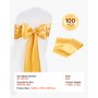 VEVOR Satin Chair Sashes Bows, 100PCS Chair Ribbon Ties Back Sash, 7 x 108 inch, Gold Wedding Reception Decoration, for Wedding Ceremony Baby Shower Party Events Banquet Chair Cover Decoration