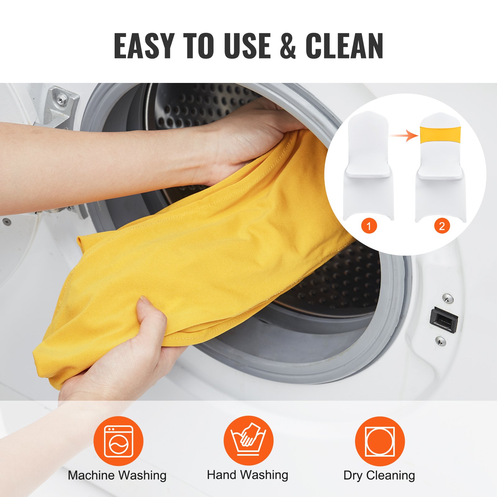 VEVOR Elastyczne szarfy na krzesła z elastycznego spandexu, pokrowce na krzesła i elastyczne szarfy na krzesła z okrągłą klamrą, elastyczne paski na krzesła, pasujące dekoracje na wesela i święta (50 sztuk, złoty żółty)