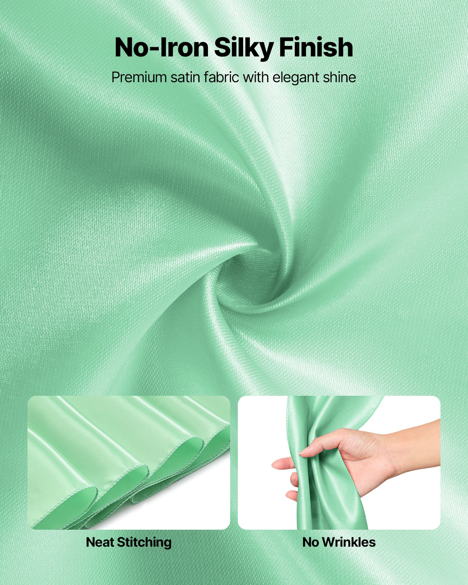VEVOR Satin Chair Sashes Bows, 100PCS Chair Ribbon Ties Back Sash, 7 x 108 inch, Light Green Wedding Reception Decoration, for Wedding Ceremony Baby Shower Party Events Banquet Chair Cover Decoration