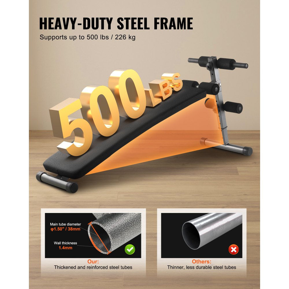 Ławka do brzuszków VEVOR, zakrzywiona ławka do ćwiczeń brzucha, 5 poziomów regulacji wysokości (1425 x 470 x 675 mm), trenażer pleców (nośność 226 kg), do ćwiczeń w domu, na siłowni, treningu siłowego, treningu mięśni całego ciała