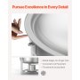 Podgrzewacz do potraw VEVOR Chafing Dish Buffet z 2 pojemnikami pełnowymiarowymi (po 4,7 l każdy), okrągły dozownik ciepła cateringowego ze szklaną pokrywką i pojemnikiem na wodę oraz składaną podstawką, na przyjęcia w formie bufetu, srebrny