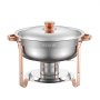 VEVOR Chafing Dish Buffet Food Warmer with 4 Full-Size Containers (4.7 L each), Round Catering Heater with Lid, Water Pan, and Foldable Stand, for Weddings and Parties, Rose Gold