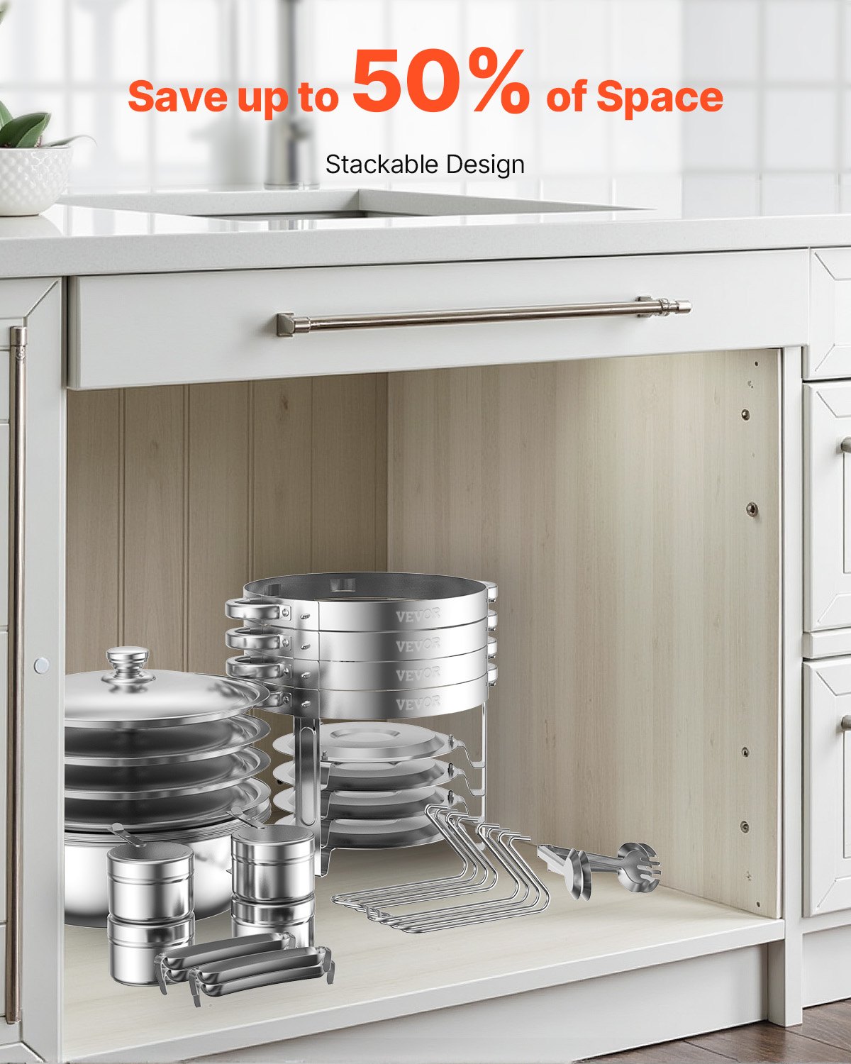 Podgrzewacz do potraw VEVOR Chafing Dish Buffet z 4 pojemnikami pełnowymiarowymi (po 4,7 l każdy), okrągły dozownik ciepła cateringowego z pokrywką i pojemnikiem na wodę oraz składaną podstawką, na wesela i przyjęcia, srebrny