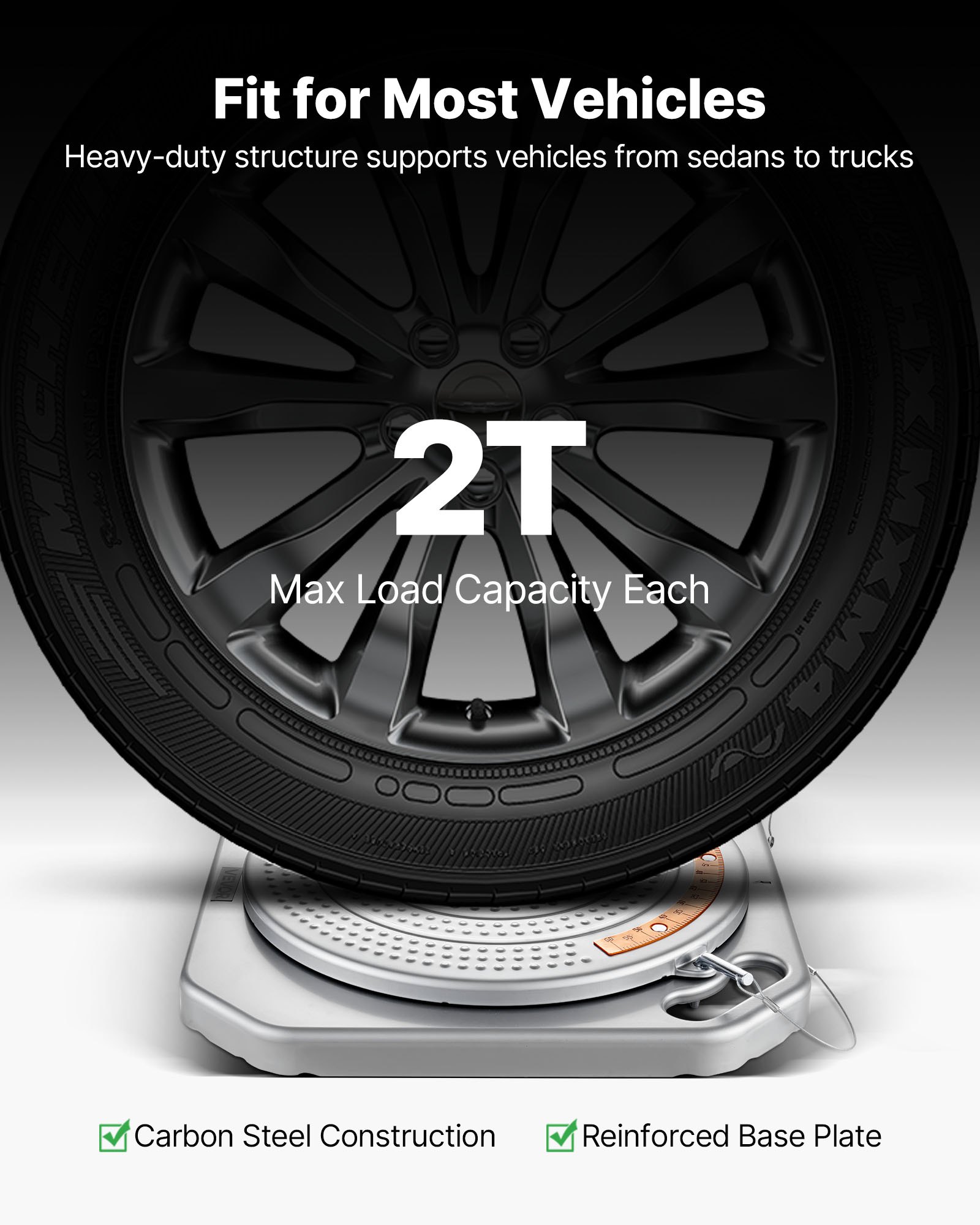 Obrotowy stół do pomiaru geometrii kół VEVOR do pomiaru osi, 2 tony na płytę, pomiary z mosiężną tarczą, obrotowy o 360° przyrząd do pomiaru osi z mostkiem przejściowym i blokiem ciśnieniowym do samochodów osobowych, SUV-ów i lekkich ciężarówek