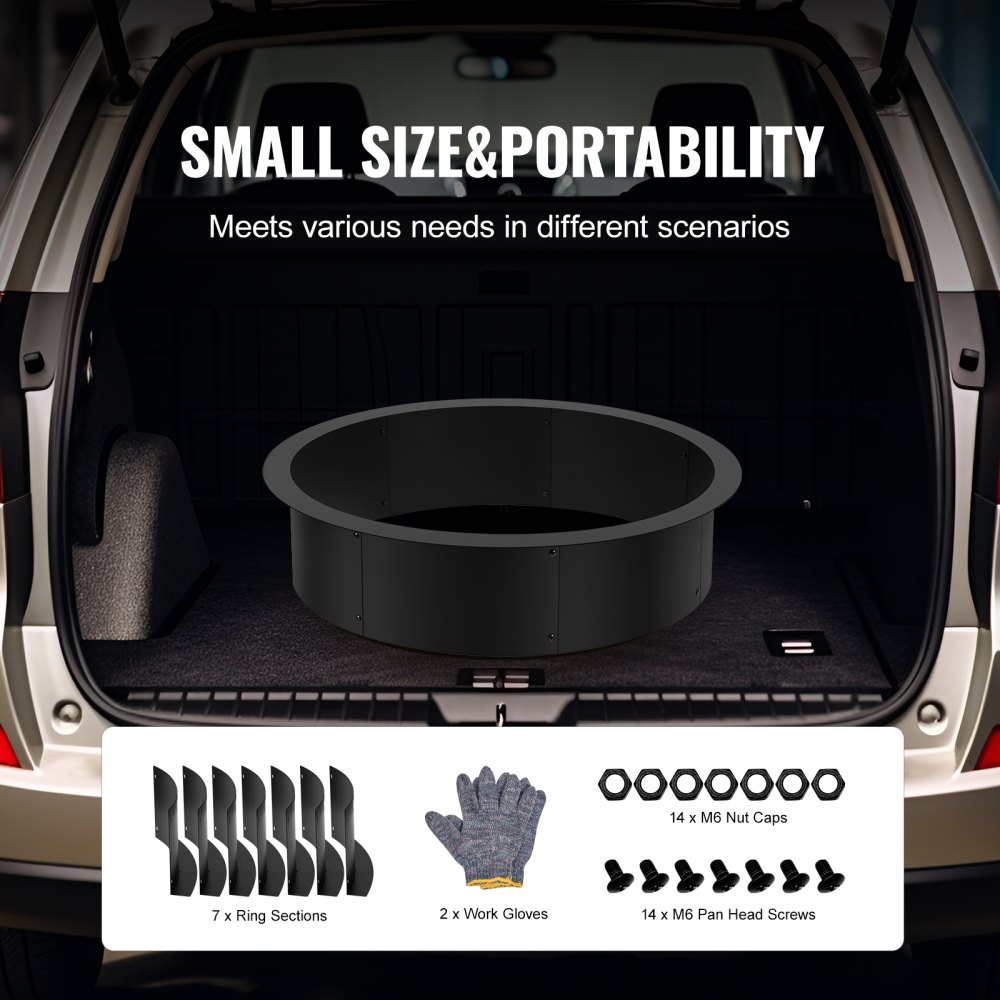 Pierścień do paleniska VEVOR, średnica zewnętrzna 35 cali / średnica wewnętrzna 31 cali, wkład do paleniska o wysokości 10 cali, wytrzymały wkład ze stali węglowej, pierścień do samodzielnego montażu na ziemi lub w ziemi, do biwakowania na świeżym powietrzu, ogniska