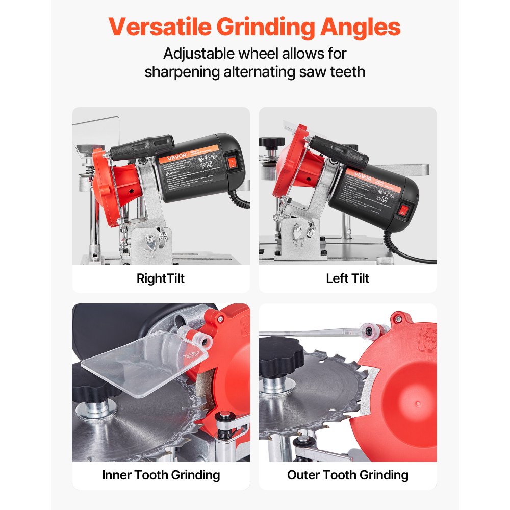 Ostrzarka do brzeszczotów VEVOR 140 W, szlifierka tarczowa do brzeszczotów 5700 obr./min z tarczą szlifierską 100 mm, elektryczna ostrzałka z kątem regulacji ±25° do brzeszczotów 90–400 mm, ostrzałka do brzeszczotów do obróbki drewna