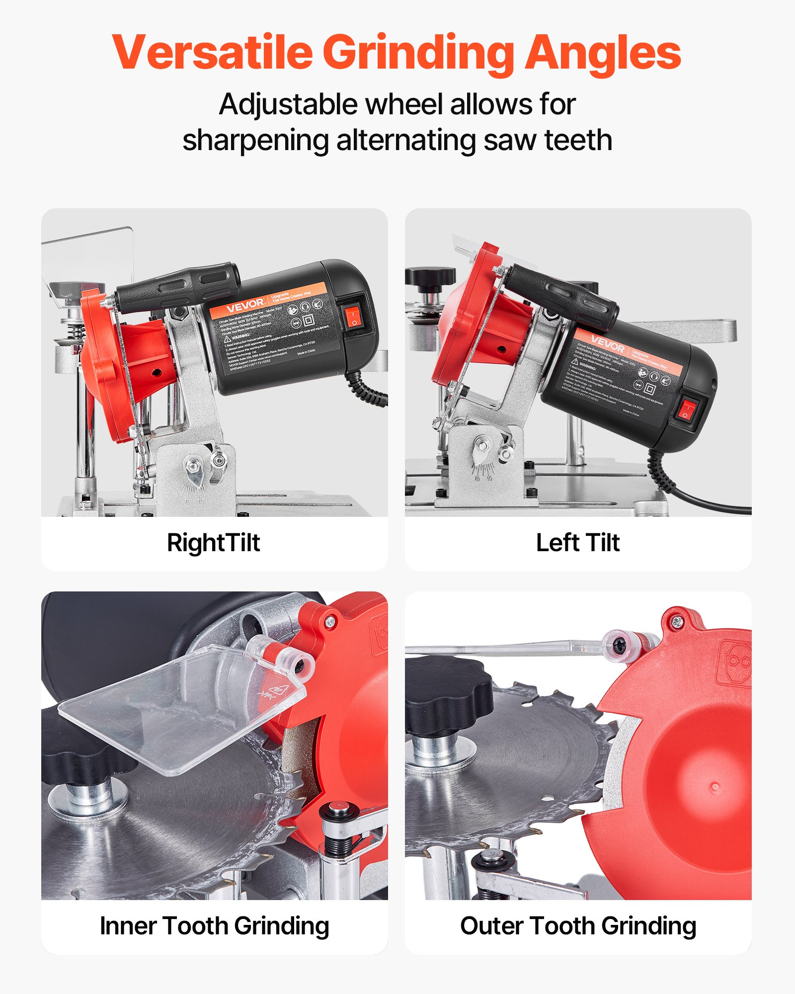 Ostrzarka do brzeszczotów VEVOR 140 W, szlifierka tarczowa do brzeszczotów 5700 obr./min z tarczą szlifierską 100 mm, elektryczna ostrzałka z kątem regulacji ±25° do brzeszczotów 90–400 mm, ostrzałka do brzeszczotów do obróbki drewna
