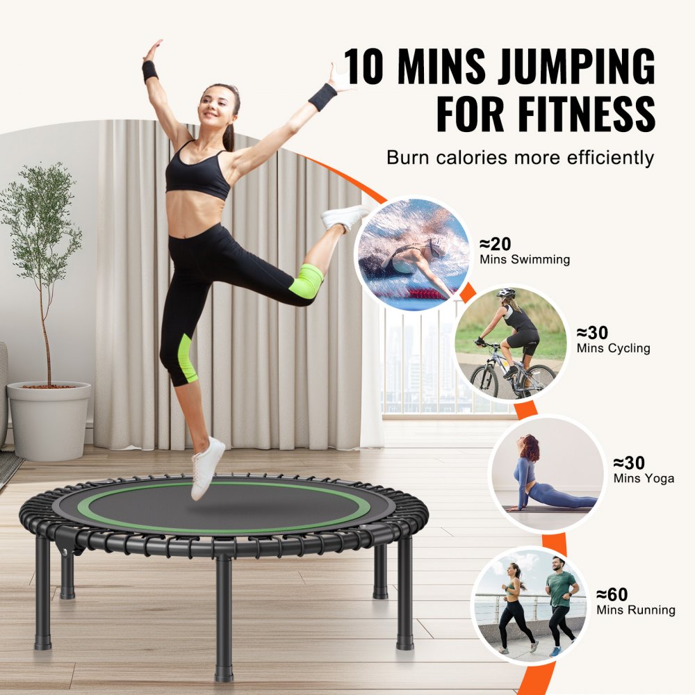VEVOR Składana Mini Trampolina Fitness Rebounder 1027 mm, Nośność 150 kg Trampolina Treningowa, Rebounder Trampolina Sportowa Mini Trampolina Ogrodowa Trampolina dla Dorosłych Do Treningu Wewnątrz/W Ogrodzie