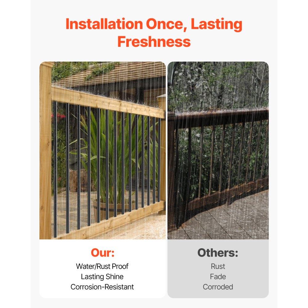 Balustrada VEVOR, zestaw 101 elementów, aluminiowa tralka schodowa φ19x813 mm, pręt okrągły, pręt dekoracyjny, balustrada tarasowa z zaślepkami i śrubami do schodów, ganku, patio, ogrodzenia, w kolorze czarnym