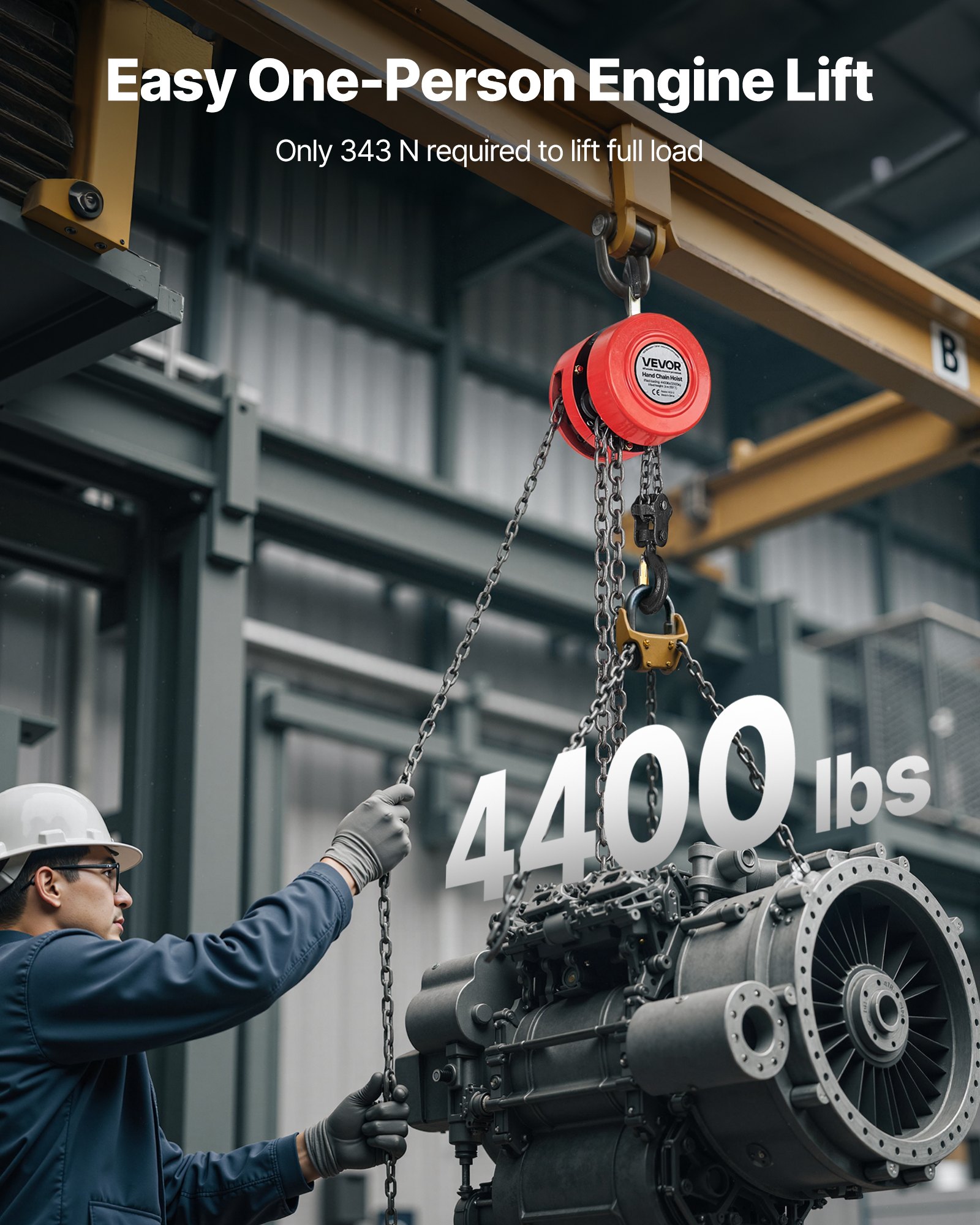 VEVOR Hand Chain Hoist, 2 Ton Capacity, Manual Chain Block with Upgrade G70 Galvanized Chain, 3 m Lifting Height, Heavy Duty Pulley Hoist for Garage Warehouse Automotive Machinery, Red