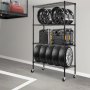 Regał magazynowy VEVOR z kółkami, 4-poziomowy, regulowany, udźwig 700 funtów, wytrzymały regał garażowy, metalowy organizer, półki druciane, czarny, 120 x 45 x 188 cm do kuchni, spiżarni, piwnicy, łazienki