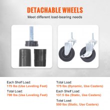 VEVOR Regał do przechowywania z kółkami 4-poziomowy regulowany Udźwig 700 funtów Wytrzymałe półki garażowe Metalowy organizer Półka druciana Czarna 120x45x188 cm do spiżarni kuchennej piwnicy łazienka
