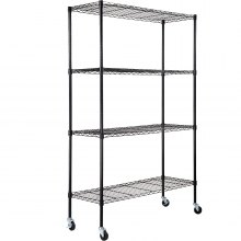 VEVOR Regał do przechowywania z kółkami 4-poziomowy regulowany Udźwig 700 funtów Wytrzymałe półki garażowe Metalowy organizer Półka druciana Czarna 120x45x188 cm do spiżarni kuchennej piwnicy łazienka