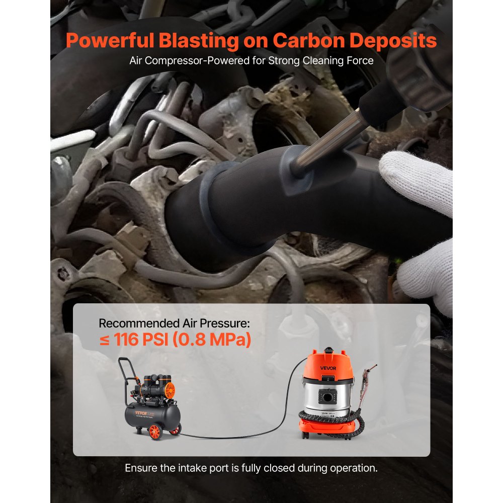 VEVOR Walnut Blaster, 13L 1200W Automotive Engine De-Carbon Cleaner, Physical Sand Blasting Trolley Machine for Intake Manifold & Valves Cleaning - with 5.5lbs Walnut Shell Media & 23 Adapters
