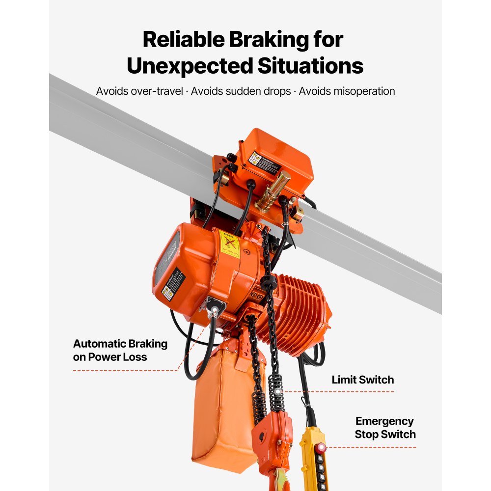 Wciągnik łańcuchowy elektryczny VEVOR 2000 kg, wysokość podnoszenia 6,1 m, trójfazowy, z radiem 100 m i przewodem 4,8 m, podwójnym łańcuchem G100, wyłącznikiem awaryjnym, wciągnik łańcuchowy elektryczny do fabryk, magazynów i garaży
