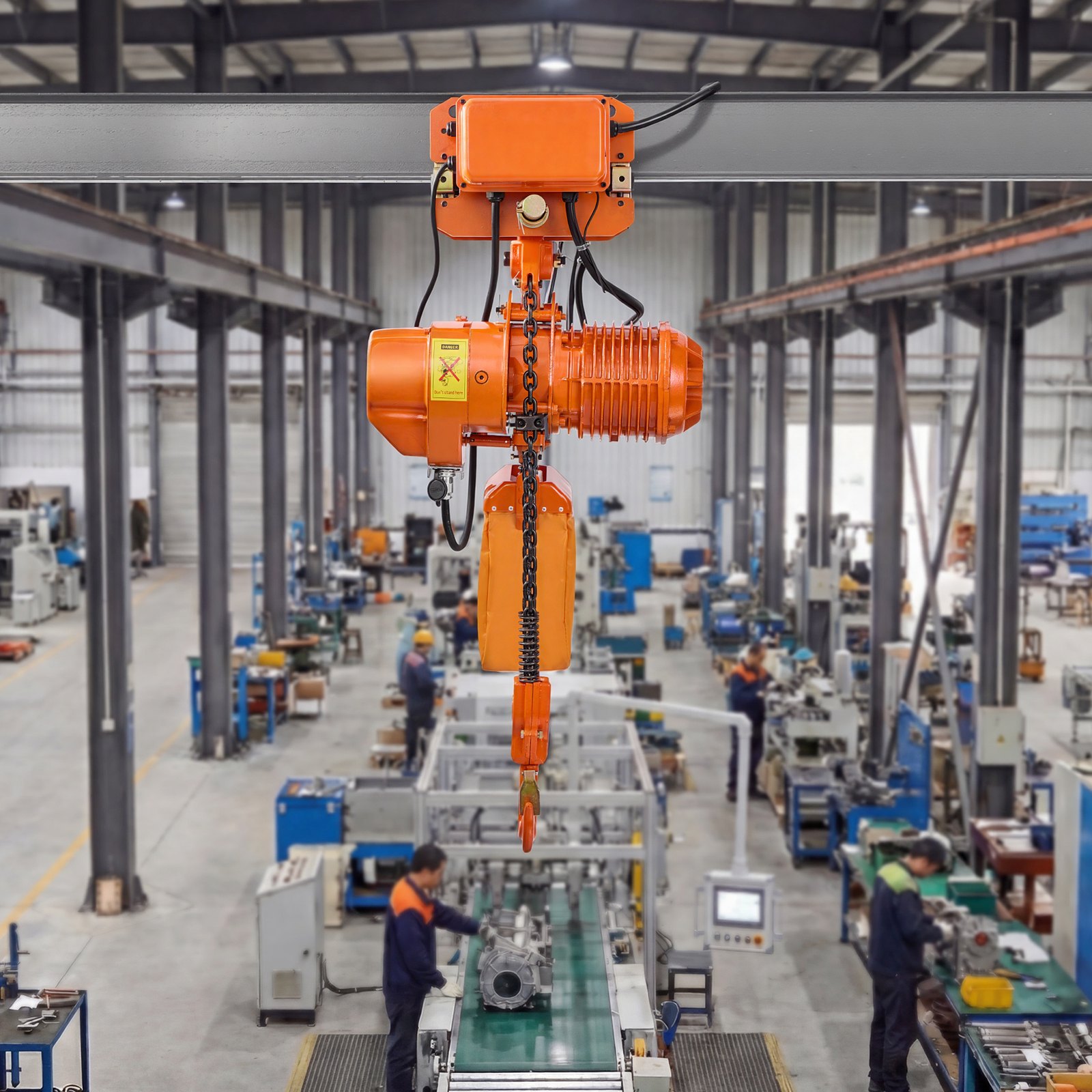 Wciągnik łańcuchowy elektryczny VEVOR 2000 kg, wysokość podnoszenia 6,1 m, trójfazowy, z radiem 100 m i przewodem 4,8 m, podwójnym łańcuchem G100, wyłącznikiem awaryjnym, wciągnik łańcuchowy elektryczny do fabryk, magazynów i garaży