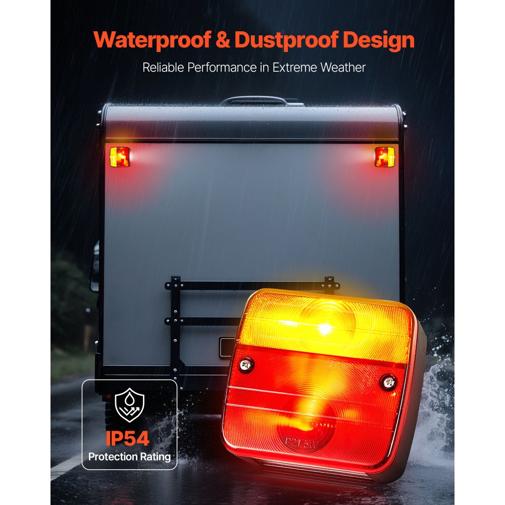 VEVOR Trailer Lights, 2PCS 12V Square Trailer Tail Lights Kit with Stop Brake Turn Tail License Plate Lamp, Waterproof and Dustproof Tow Lighting Kit for Boat Truck Camper RV Snowmobile Bus Caravan