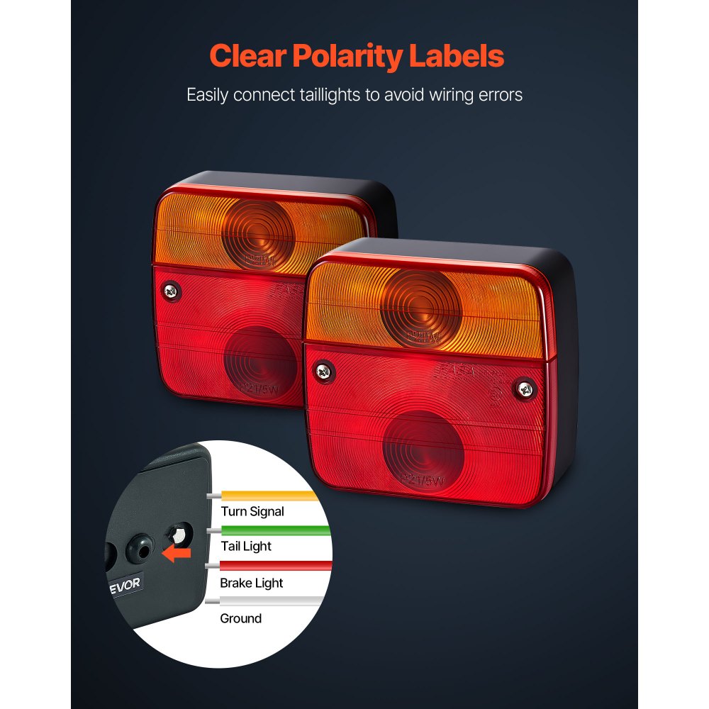 VEVOR Trailer Lights, 2PCS 12V Square Trailer Tail Lights Kit with Stop Brake Turn Tail License Plate Lamp, Waterproof and Dustproof Tow Lighting Kit for Boat Truck Camper RV Snowmobile Bus Caravan