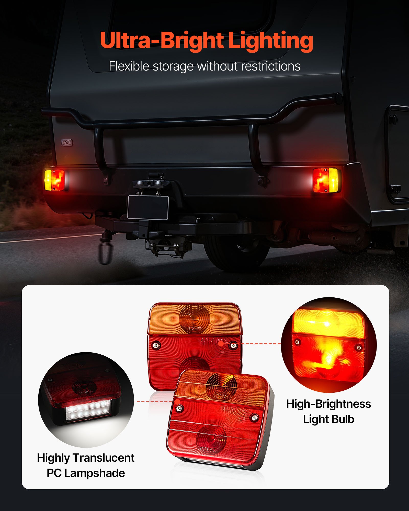 VEVOR Trailer Lights, 2PCS 12V Square Trailer Tail Lights Kit with Stop Brake Turn Tail License Plate Lamp, Waterproof and Dustproof Tow Lighting Kit for Boat Truck Camper RV Snowmobile Bus Caravan