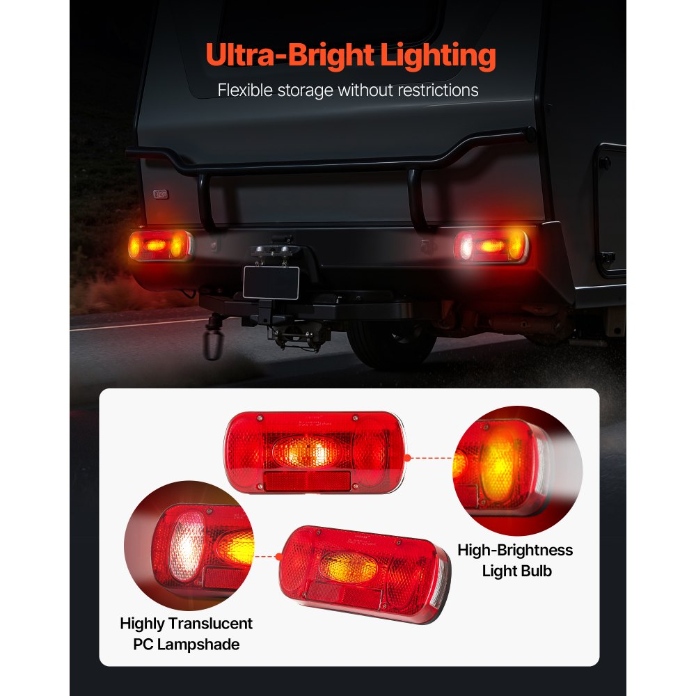 VEVOR Lampy do przyczep Lampy do przyczep z 6 trybami (światła stopu/kierunkowskazy/światła tylne/oświetlenie tablicy rejestracyjnej/światła cofania/światła przeciwmgielne), zestaw oświetlenia do przyczepy z wiązką przewodów do ciężarówek