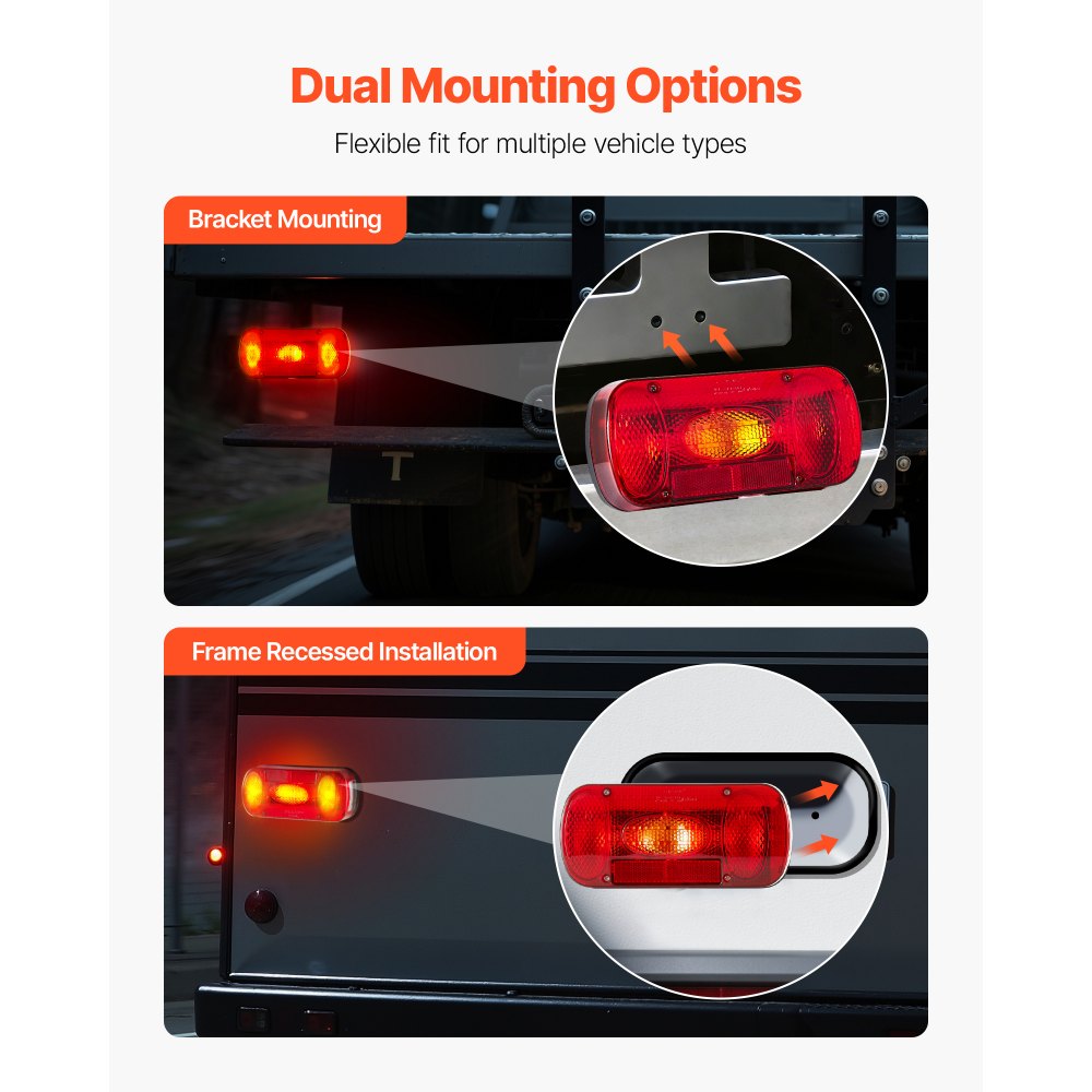 VEVOR Trailer Lights, 2PCS 12V Oval Trailer Tail Lights Kit with Stop Brake Turn Tail License Reversing Fog Lamp, Waterproof Tow Lighting Kit with Wiring Harness for Boat Truck Camper RV Snowmobile
