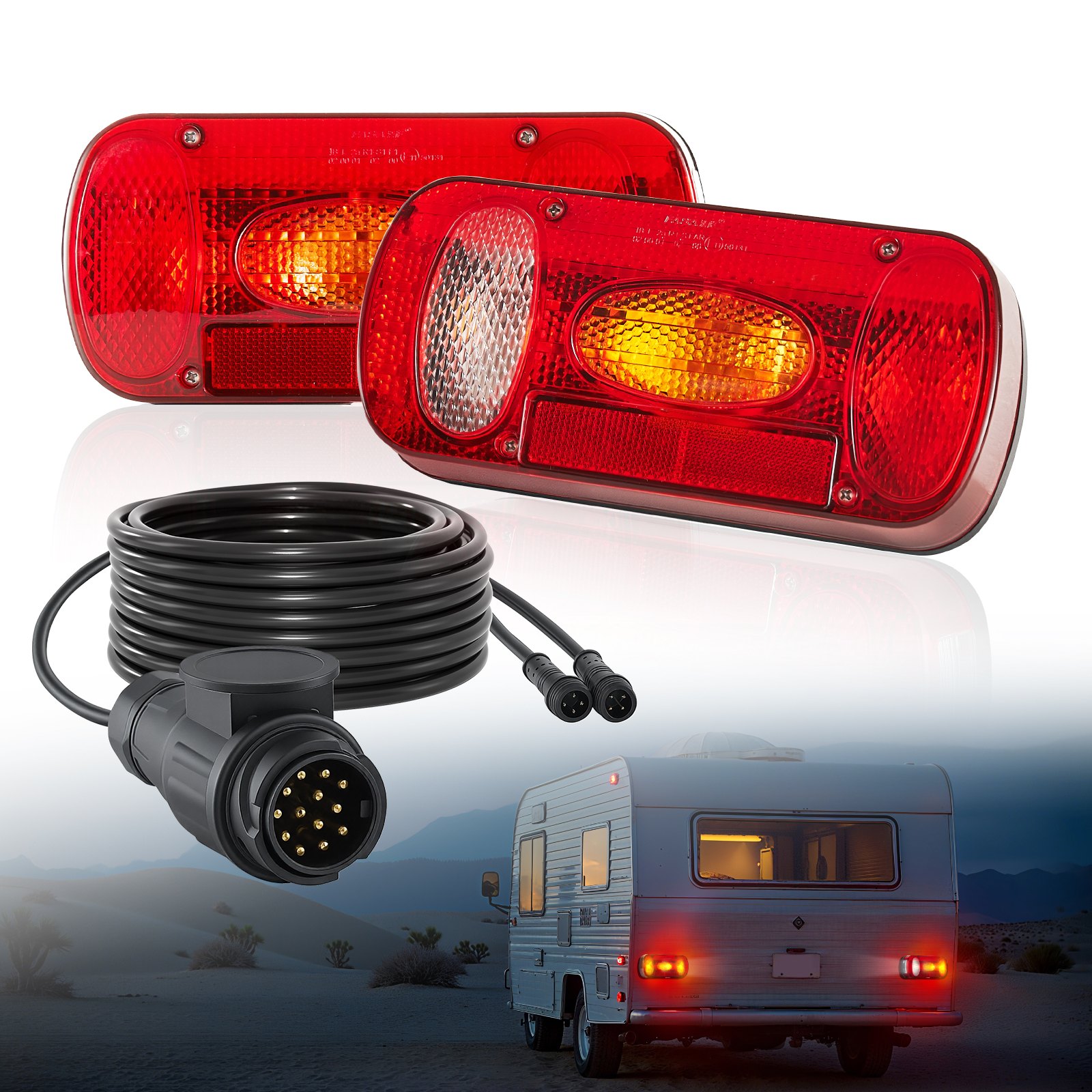 VEVOR Lampy do przyczep Lampy do przyczep z 6 trybami (światła stopu/kierunkowskazy/światła tylne/oświetlenie tablicy rejestracyjnej/światła cofania/światła przeciwmgielne), zestaw oświetlenia do przyczepy z wiązką przewodów do ciężarówek