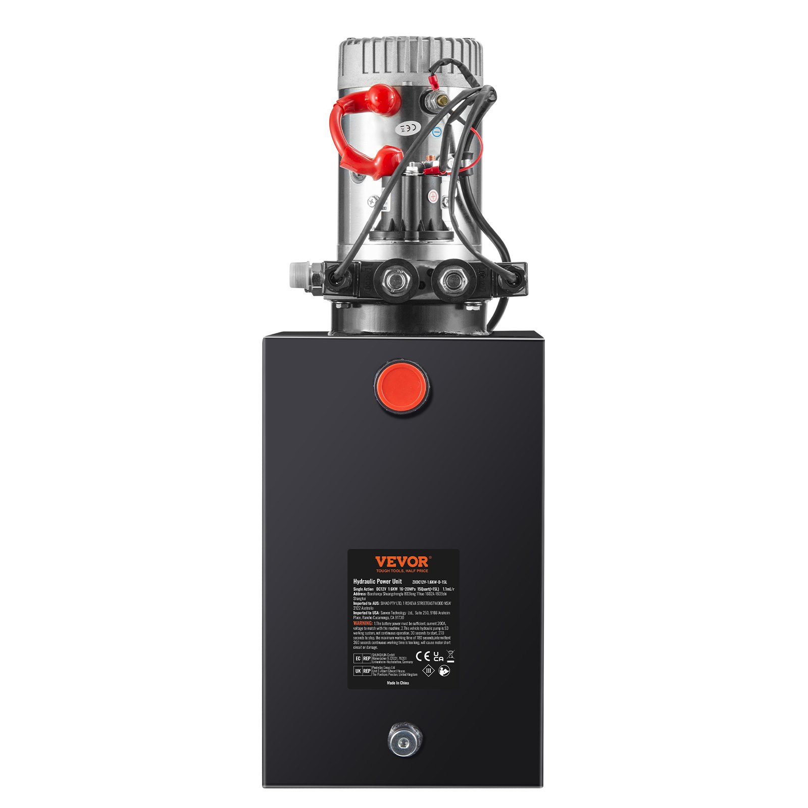 VEVOR Pompa hydrauliczna Agregat hydrauliczny 12 V Agregat hydrauliczny 1600 W, pompa hydrauliczna dwustronnego działania, agregat hydrauliczny z pompą ręczną o pojemności 3,75 galona, ​​do wind, wózków widłowych itp.