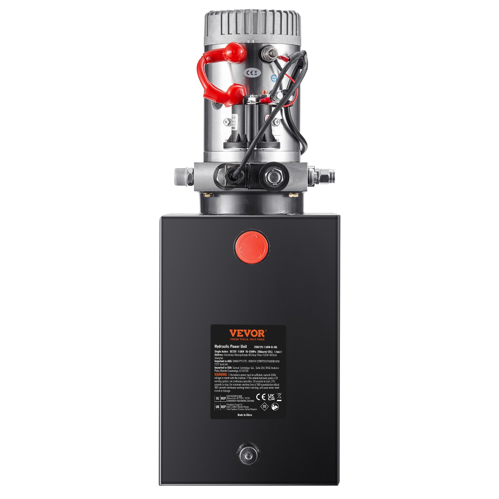 VEVOR Pompa hydrauliczna Agregat hydrauliczny 12 V Agregat hydrauliczny 1600 W, pompa hydrauliczna jednostronnego działania, agregat hydrauliczny z pompą ręczną o pojemności 5 galonów, do wind, wózków widłowych itp.