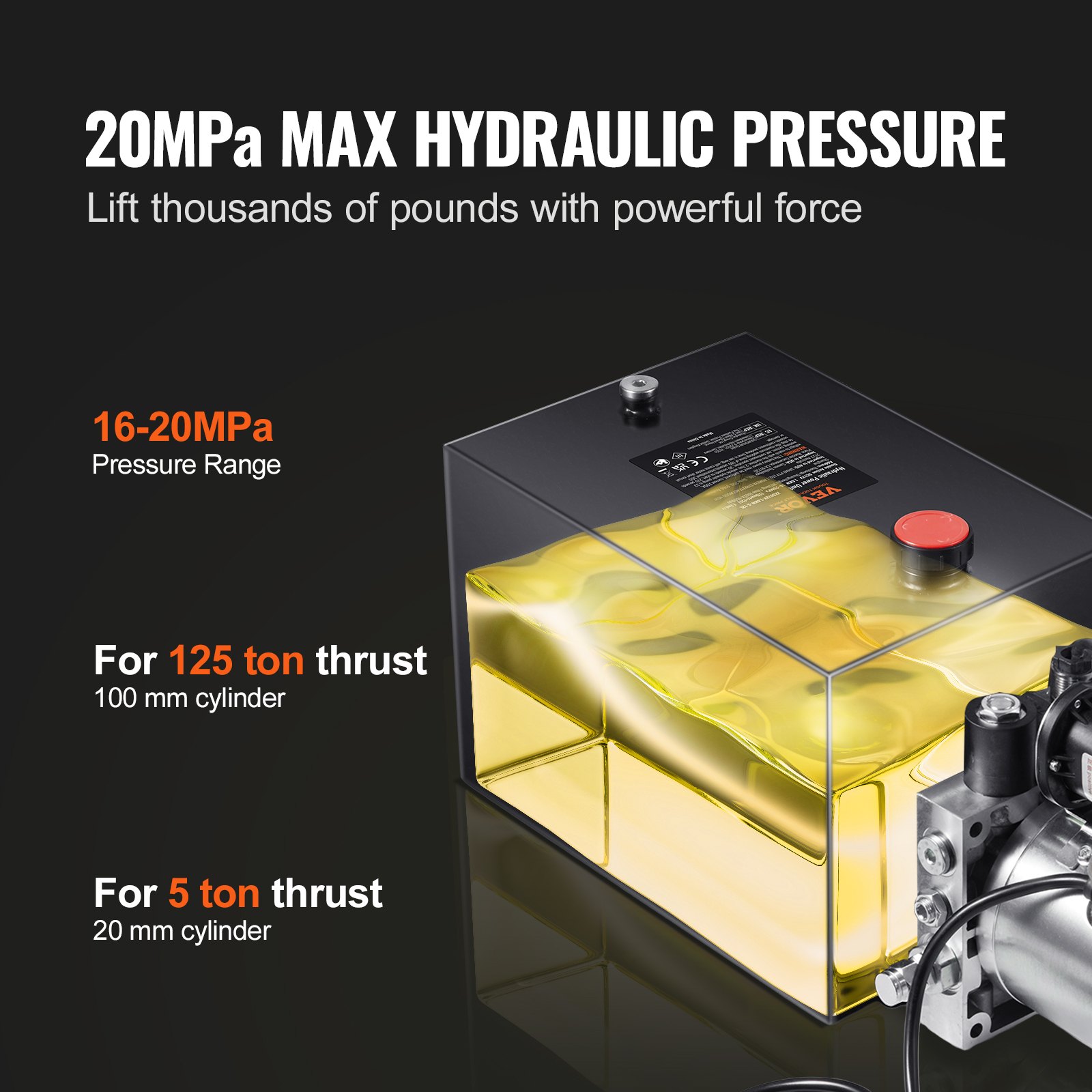 VEVOR Pompa hydrauliczna Agregat hydrauliczny 12 V Agregat hydrauliczny 1600 W, pompa hydrauliczna jednostronnego działania, agregat hydrauliczny z pompą ręczną o pojemności 3 galonów, do wind, wózków widłowych itp.