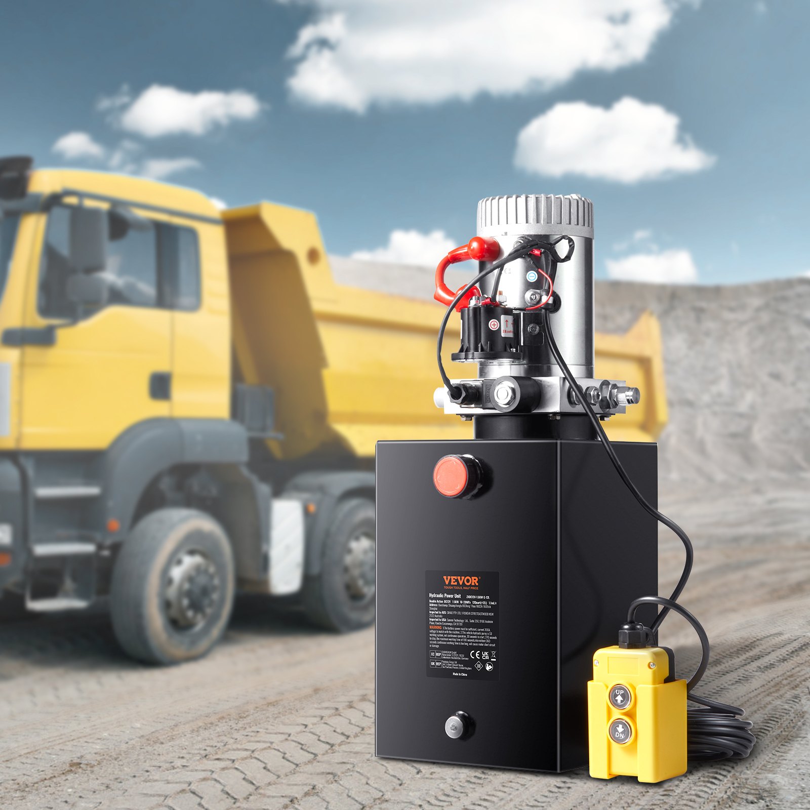 VEVOR Pompa hydrauliczna Agregat hydrauliczny 12 V Agregat hydrauliczny 1600 W, pompa hydrauliczna jednostronnego działania, agregat hydrauliczny z pompą ręczną o pojemności 3 galonów, do wind, wózków widłowych itp.