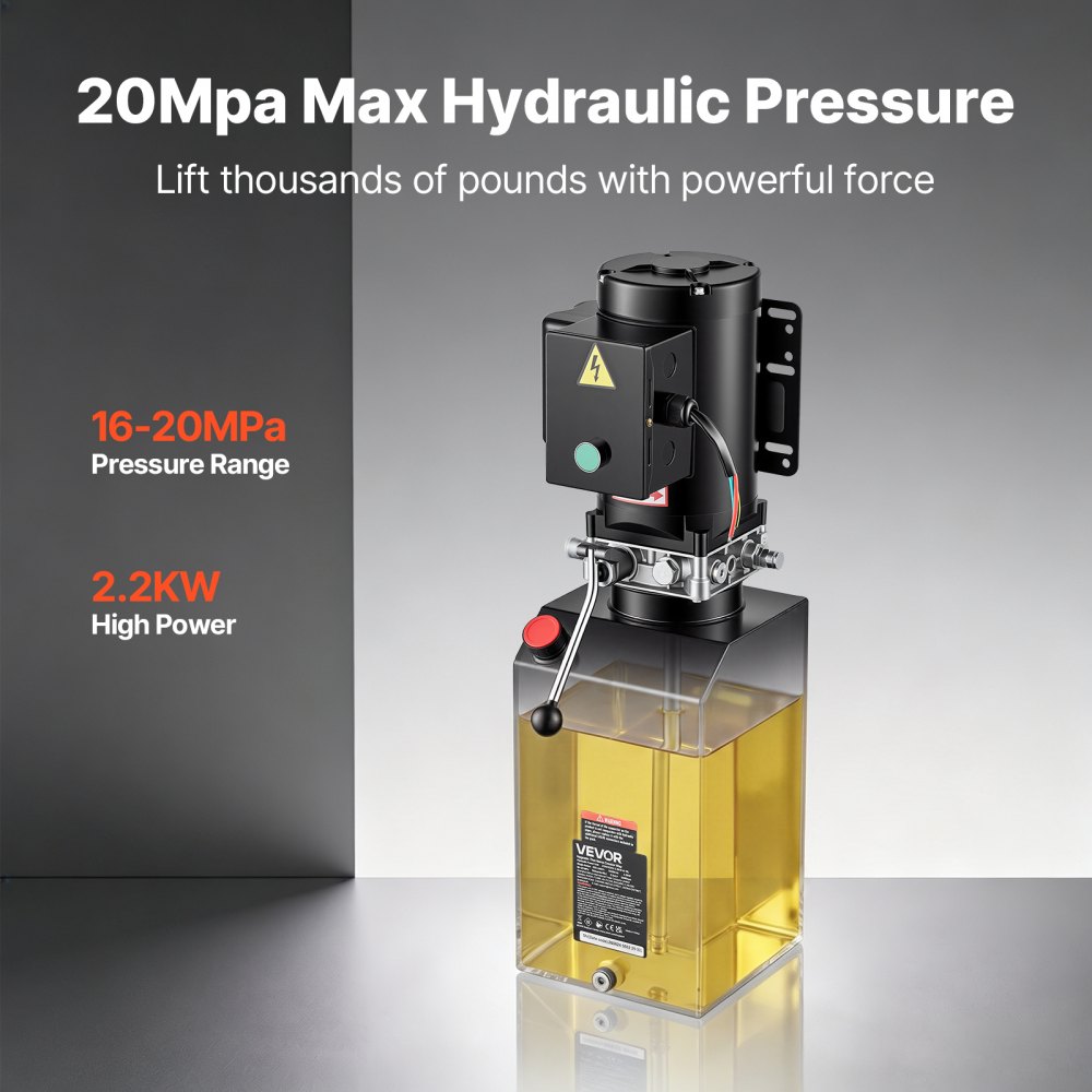 Pompa hydrauliczna elektryczna VEVOR do przyczep wywrotek 220-240 V AC 2,2 kW 15 l, jednostronnego działania, maks. ciśnienie reakcji 22 MPa, przepływ 6,3 l/min, agregat hydrauliczny do podnośników samochodowych (montaż pionowy)