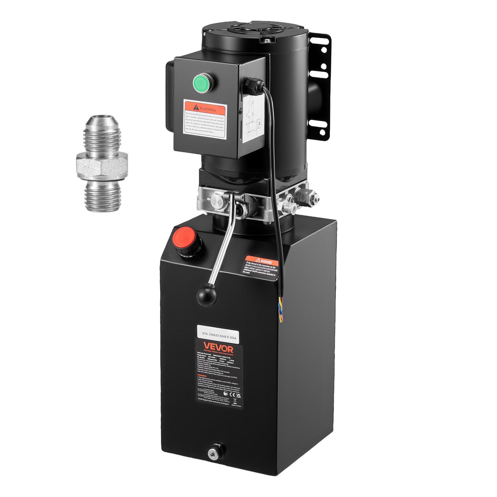 Pompa hydrauliczna VEVOR, jednostka hydrauliczna AC 220 V, 15 qt, jednostronnego działania, przepływ oleju 6,3 l/min, maks. ciśnienie tłoczenia 22 MPa do wywrotek, warsztatów samochodowych i podnośników samochodowych, kolor czarny