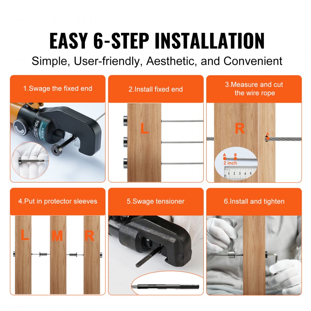 VEVOR 40-pack invisible cable railing set, T316 stainless steel 1/8 inch invisible receiver and crimp end for cable railing, crimp clamp 1/8 inch for wood/metal posts, black